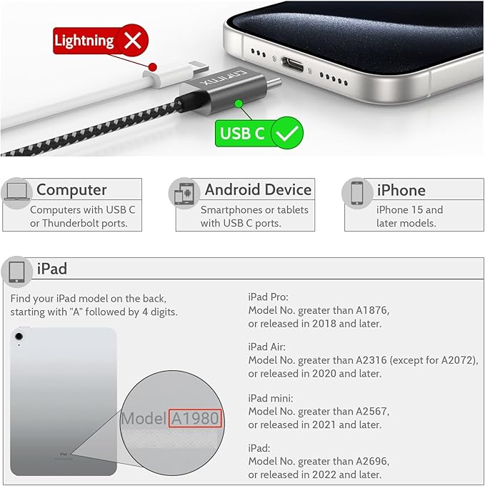 Cubilux USB C Double Headphone Splitter, Type C to Dual 3.5mm Jacks Audio Sharing Adapter Compatible with iPhone 16/15, iPhone 16/15 Pro Max, iPad Pro 13/12.9/11, iPad Air 13/5th/4th and More