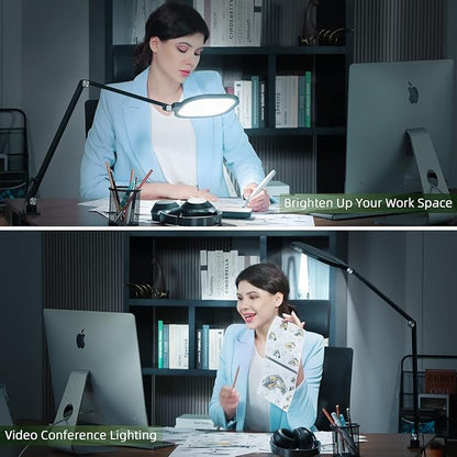 Video Conference Light for Computer, Dimmable Camera Lighting for Video Recording, Meeting, Laptop & Webcam, 15W Ring Light with C- Clamp,Swing Arm, Remote, Memory & Timer CRI >95