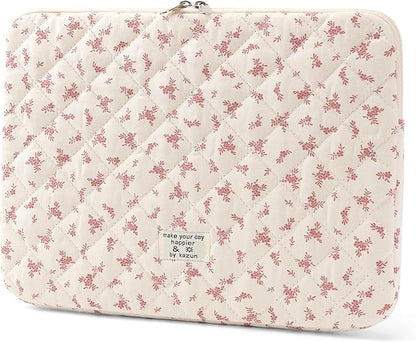 Puffy Laptop Sleeve 13-15.6 Inch Cute Quilted Laptop Protective Case Padded Floral Computer Sleeve for MacBook (A-Pink, 13 Inch)