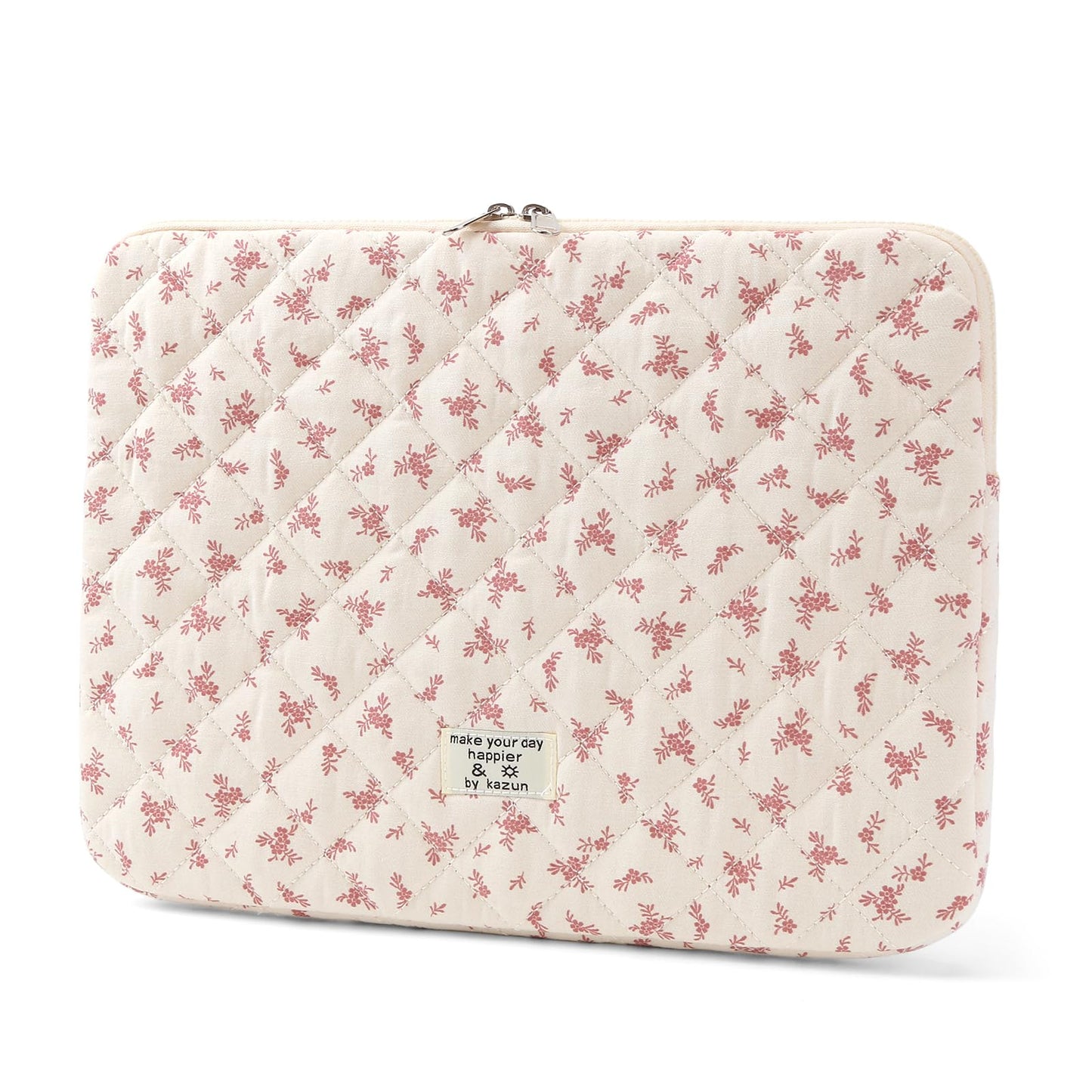 Puffy Laptop Sleeve 13 Inch Cute Quilted Laptop Protective Case Padded Floral Computer Sleeve for MacBook (A-Pink, 13 Inch)