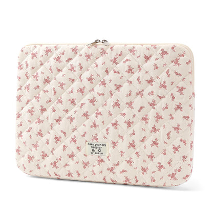 Puffy Laptop Sleeve 13 Inch Cute Quilted Laptop Protective Case Padded Floral Computer Sleeve for MacBook (A-Pink, 13 Inch)