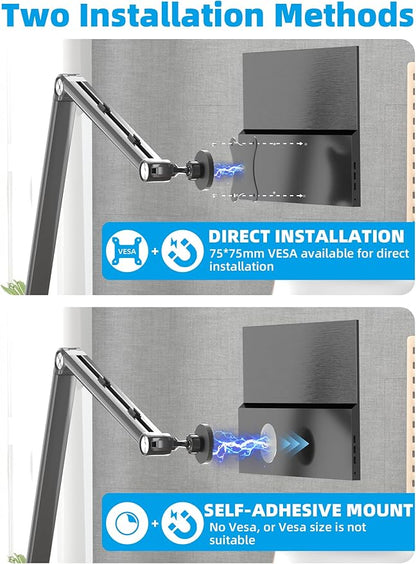 Portable Monitor Arm Magnetic Vesa Mount - 360° Swivel Compatible with 10 10.1 10.5 11 11.6 12 12.5 13.3 13.4 14 15.6 17 17.3 18 18.5 inch Monitor 75x75mm VESA Quick Release FS07D