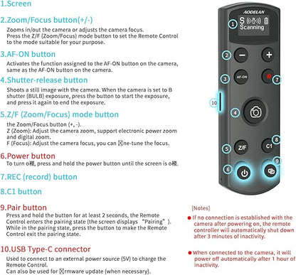 for Sony Camera Wireless Remote Control,Rechargeable Shutter Release with OLED Screen for Sony ZV-1,ZV-E10, A6400, A6700, A7C,A7III,A7IV,RX100 VII, DSC-RX0 II,DSC-RX100 VII, Replace RMT-P1BT