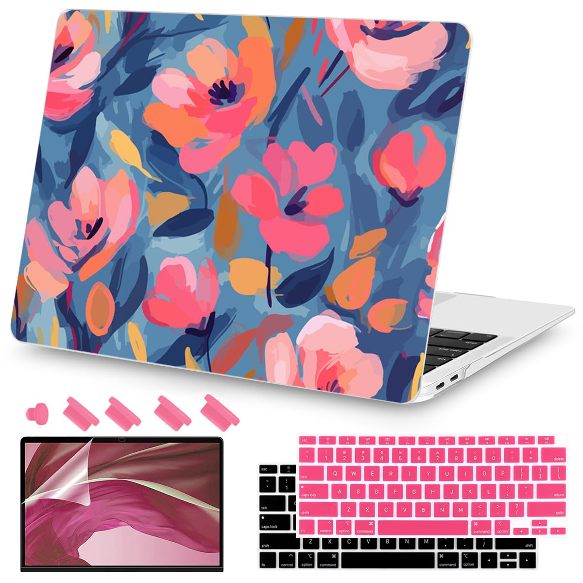 Teryeefi for MacBook Air 13 inch Case 2021 2020 2019 2018 Release (Model A2337 A2179 A1932 Retina Display with Touch ID), Plastic Hard Shell Case & Keyboard Cover for MacBook Air 13 M1, Gold Flowers