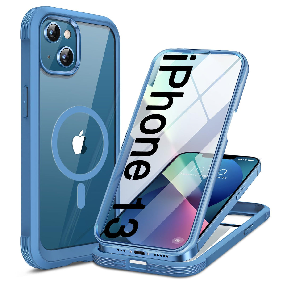 Miracase for iPhone 13 Case 6.1'',Full-Body Magnetic Clear Bumper Case with Built-in 9H Tempered Glass Screen Protector,Military Drop Protection Outdoor Phone Case — iPhone 13