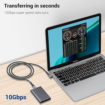 USB C to USB C Cable 100W,[2-Pack 6.6ft Right Angle] USB 3.1 Fast Charging Cord 90 Degree 20V/5A Type C PD Cable Compatible for iPhone 15/15 Plus/15 Pro/15 Pro Max/MacBook Pro 2022