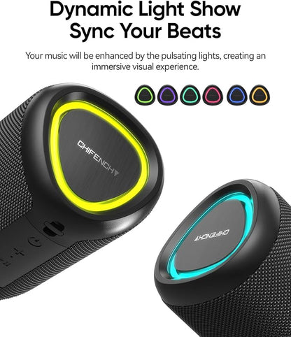 Portable Bluetooth Speaker with Lights, Stocking Stuffers, Powerful Crystal Clear Sound, IPX5 Waterproof, All Day Playtime, BT 5.3, TWS Paring, Small Wireless Speaker for Outdoor, White Elephant Gifts