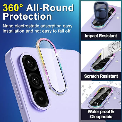 for Samsung Galaxy A26/A36/A56 Camera Lens Protector, Individual Metal Ring Tempered Glass Lens Cover, [Strong Adsorption] Scratch Resistant Ultra-Thin HD Clear Lens Cover, 1 Set-Colorful