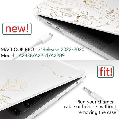 TWOLSKOO Compatible with MacBook Pro 13 inch Case 2022 2021 2020-2016 A2338 M2/M1 A2251 A2289 A2159 A1989 A1706, Plastic Hard Shell Cover & Keyboard Skin & Screen Protector, Gold Florals
