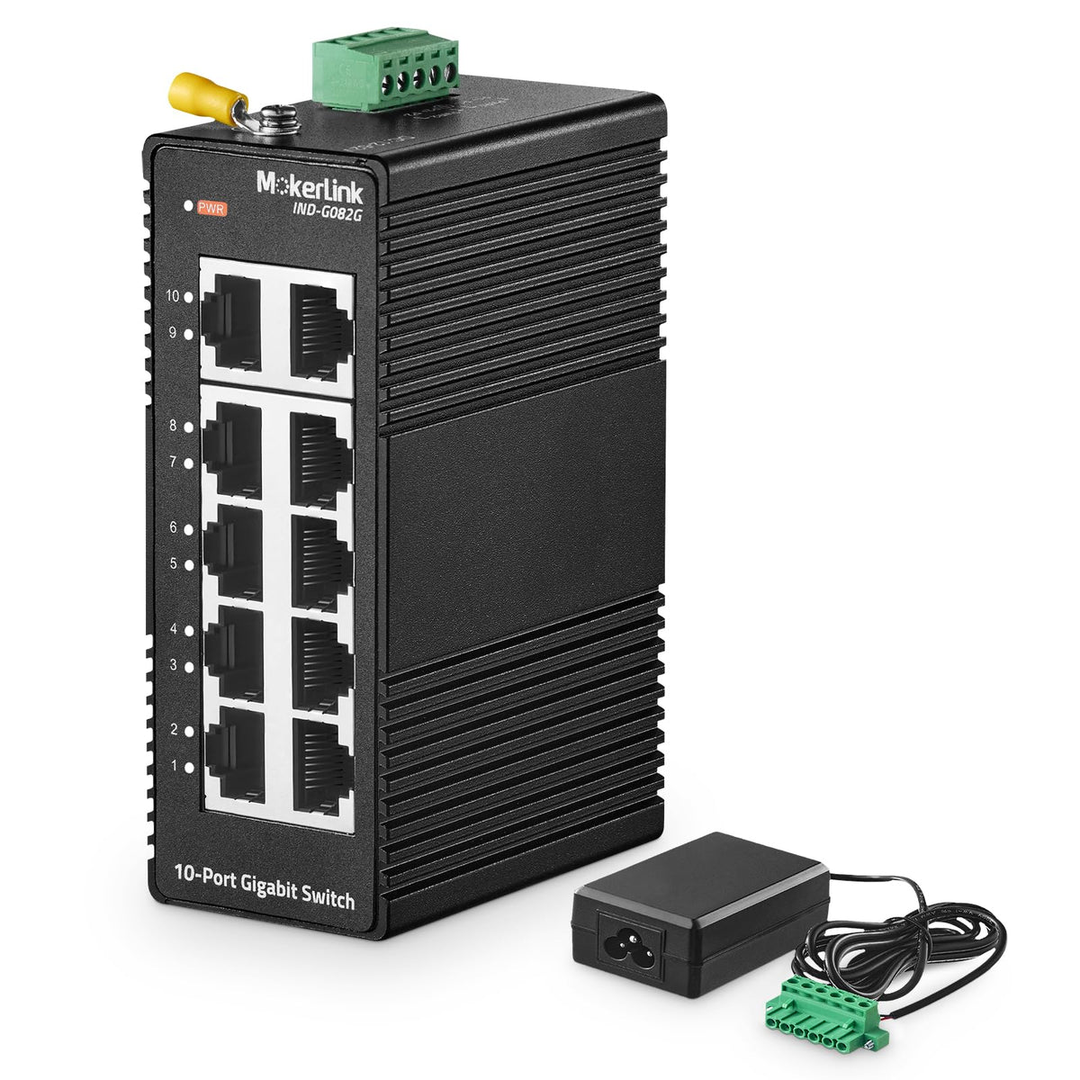 MokerLink 5 Port Industrial DIN-Rail Network Switch, 4 Gigabit Ethernet, 1 SFP, 14Gbps Switching Capacity, IP40 Rated (-40 to 185F), With UL Power Supply