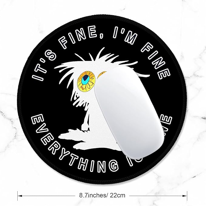 ITNRSIIET Round Mouse Pad with Stitched Edge Premium-Textured Waterproof Non-Slip Rubber Base Desktop Protection Mat Diameter 8.7 inches, Funny Cat