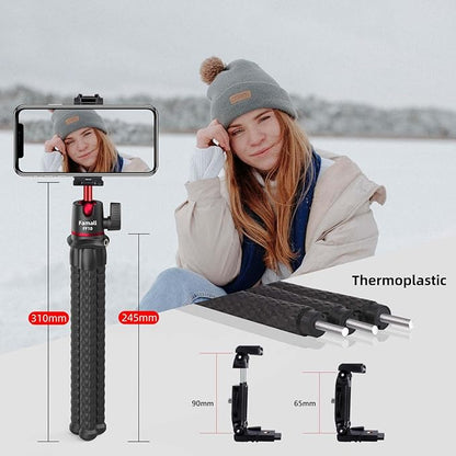 Famall Flexible Phone Tripod for GoPro, Mini Camera Stand with Remote, 1/4'' Screw with Phone Holder&Cold Shoe, Tripod Holder for iPhone Samsung Canon Nikon Sony Streaming Vlog Smartphone