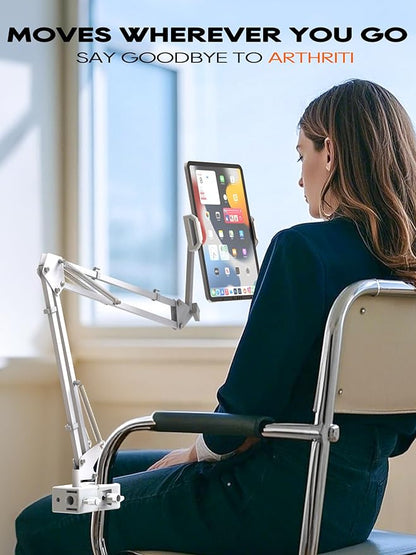 Tablet Stand, Tablet Mount Adjustable with Clamp for Round tube, Universal Flexible Tablet Holder with 360 Degree Rotation for iPad/iPhone/iPad Pro/N-Switch,or Other 4.5~13.5 Inches Devices (White)