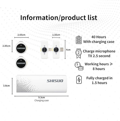 Wireless Lavalier Microphone for iPhone Android, Mini Clip-On Mic with Portable Charging Case, for YouTube Vlogging, Video Recording, Podcast, TikTok Content Creation