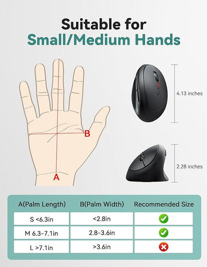 TECKNET Ergonomic Mouse, 4800 DPI 5 Adjustable DPI Levels, Wireless Vertical Mouse, 6 Buttons, 2.4G Silent Mouse for Laptop, PC, Chromebook, Mac - Black