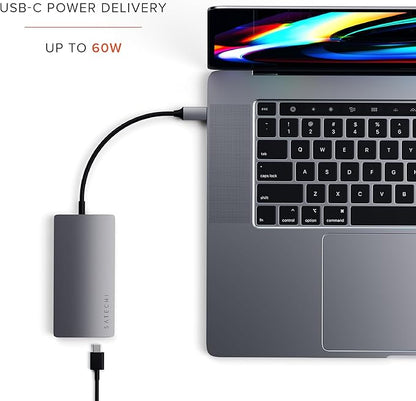 Satechi 8 in 1 USB C Hub Multiport Adapter V2, 4K HDMI, 115W USB C PD Charging, 3 USB-A, Ethernet, Micro/SD Card Readers, for Laptop, MacBook Pro/Air M4/M3/M2/M1, iPad, iPhone 16, Windows - Space Gray