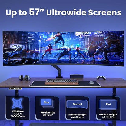 Ultrawide Monitor-Arm Heavy Duty 22-57‘’ - PUTORSEN Aluminum Single Monitor Mount Holds up to 59.4 lbs, Premium Adjustable Desk Mount Stand, VESA 75/100/200 mm, Black