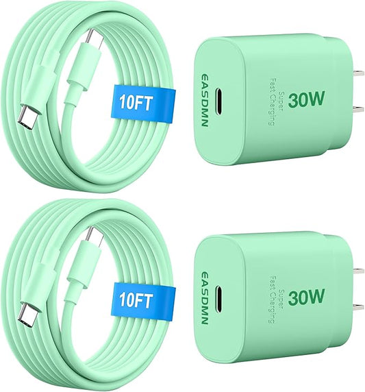 30W USB C i Phone 16 15 Charger Fast Charging, 2PACK Wall Charger for iPhone 16 15 Pro Max Charger Cord 10FT Fast Type C Charger Block for iPhone 16/16 Pro/15 Plus/15 Pro/15 Pro Max, iPad Pro, Green