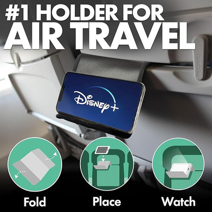 Folden Airplane Phone Holder, Foldable Cell Phone Stand Desk – Flexible Tablet Phone Holder for Bed, Desk, Office, Treadmill – Mobile Stand Phone Accessories, Plane Travel Essentials (Vegan Leather)