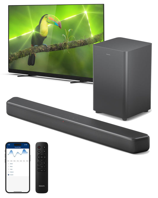 Philips B5309 2.1 Channel Soundbar with Wireless Subwoofer - Bluetooth, HDMI ARC, DTS Virtual:X, 240W Max Power, Dark Grey