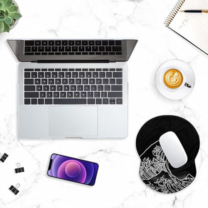 ITNRSIIET Ergonomic Mouse Pad with Gel Wrist Support Small Wrist Rest Smooth Surface Non-Slip PU Base Comfortable Office Supplies Pain Relief, 8.7 x 7.2 inches, Rolling Wave