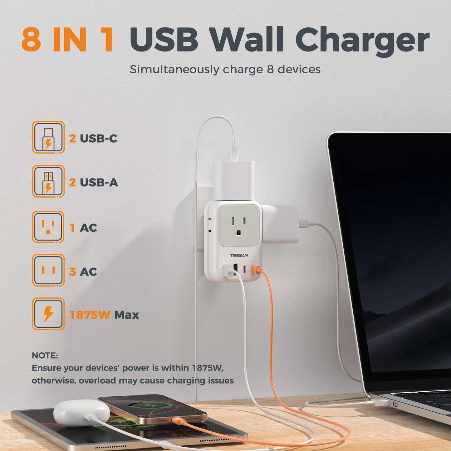 TESSAN USB C Charger Block 20W PD, Fast Charging Adapter with Foldable Plug