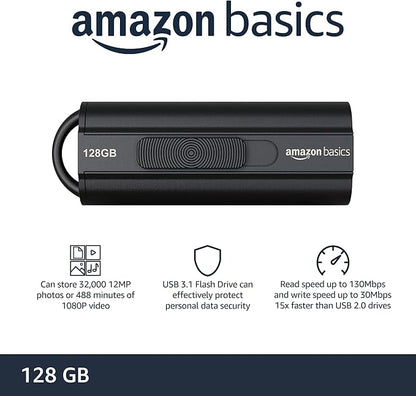 Amazon Basics 128 GB Ultra Fast USB 3.1 Flash Drive, Black