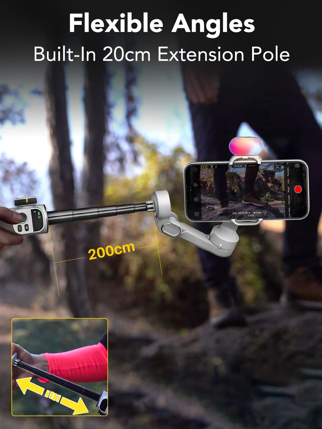 AOCHUAN Smart X2 3-Axis Gimbal Stabilizer for Smartphone with Adjustable RGB Fill Light, Built-in 20cm Extension Pole Selfie Stick, OLED Screen for Night Shots, Video Recording,X2 KIT White