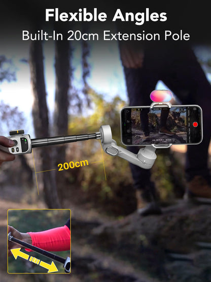 AOCHUAN Smart X2 3-Axis Gimbal Stabilizer for Smartphone with Adjustable RGB Fill Light, Built-in 20cm Extension Pole Selfie Stick, OLED Screen for Night Shots, Video Recording,X2 KIT White