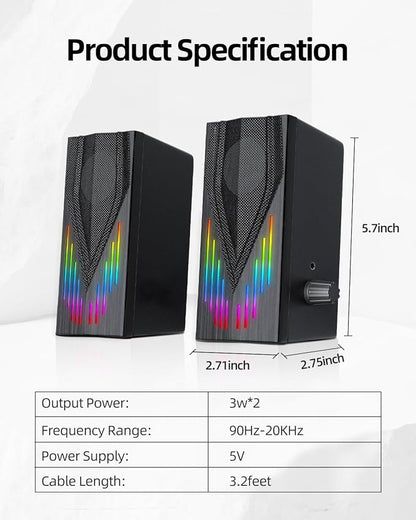 Computer Speakers with 6 Colorful RGB Lights,USB Powered 3.5mm Aux with Loud Stereo Sound,Headphone-in for Desktop,PC/Laptop/Tablet Phone