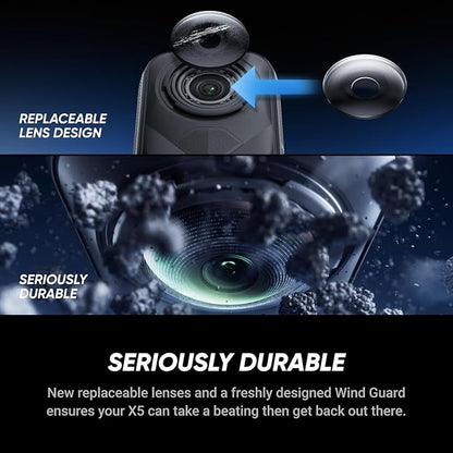 Insta360 X5 Lens Guards Bundle - Waterproof 8K 360° Action Camera, Leading Low Light, Invisible Selfie Stick Effect, Rugged & Replaceable Lens, 3-Hour Battery, Clear Audio, Stabilization