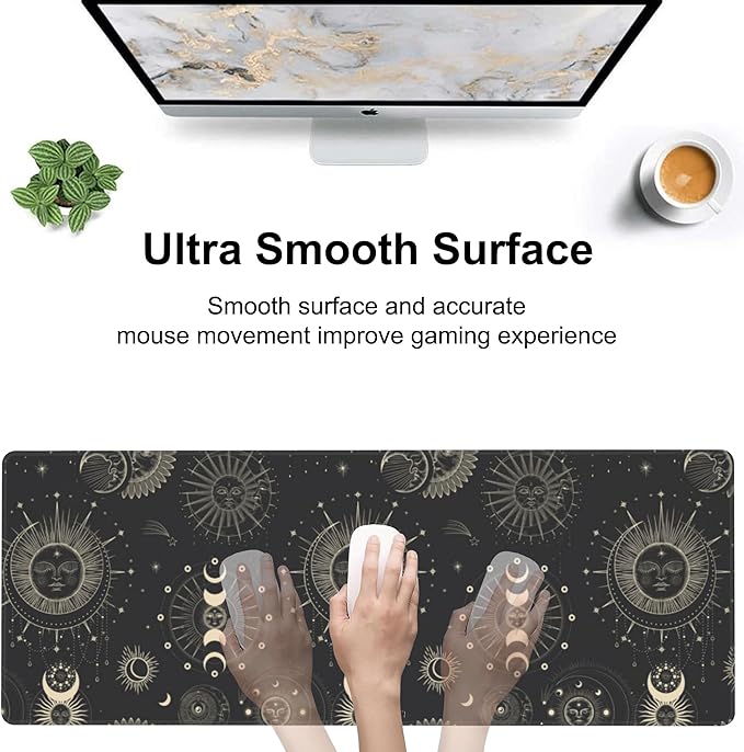 Phase of The Moon Desk Mat,Large Moon Phase Changes Gaming Keyboard Mouse Pad,Non-Slip Rubber Base Desk Pad Thick Stitched Edges Waterproof Mousepad Mouse Mat 31.5"x11.8"