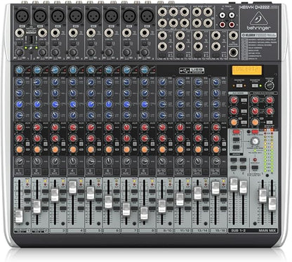 Behringer Xenyx QX2222USB Premium 22-Input 2/2-Bus Mixer with Xenyx Mic Preamps and Compressors, KLARK TEKNIK Multi-FX Processor, Wireless Option