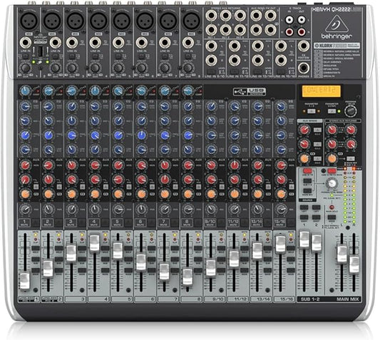 Behringer Xenyx QX2222USB Premium 22-Input 2/2-Bus Mixer with Xenyx Mic Preamps and Compressors, KLARK TEKNIK Multi-FX Processor, Wireless Option