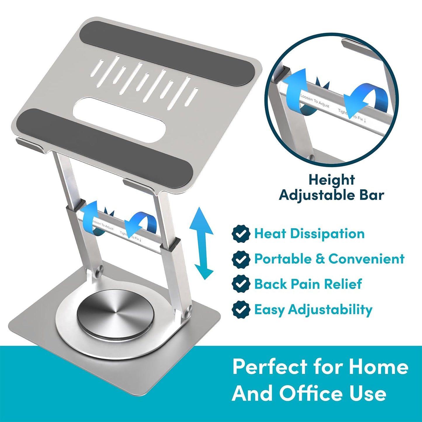 Lifelong 360 Rotating Adjustable Laptop Stand, 16" Tall Riser - Silver