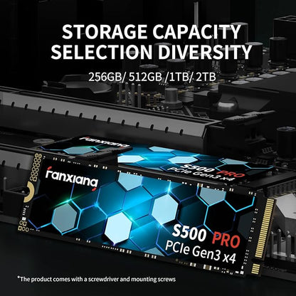 fanxiang S500 Pro 512GB NVMe SSD M.2 PCIe Gen3x4 2280 Internal Solid State Drive, SLC Cache 3D NAND TLC, Up to 3200MB/s, Compatible with Laptop and PC Desktops(Black)