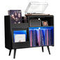 Large Record Player Stand with Sliding Door,350Vinyl Record Storage Cabinet