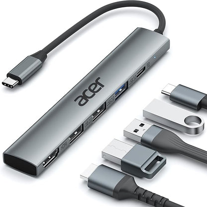 Acer 5 in 1 USB C Hub with 4K HDMI, 100W Power Delivery, 3 USB A Data Ports, USB C to HDMI Multiport Adapter for Laptop, PC, Tablet, MacBook Air, iPad Air, iMac, iPhone 15/16 Pro/Pro Max