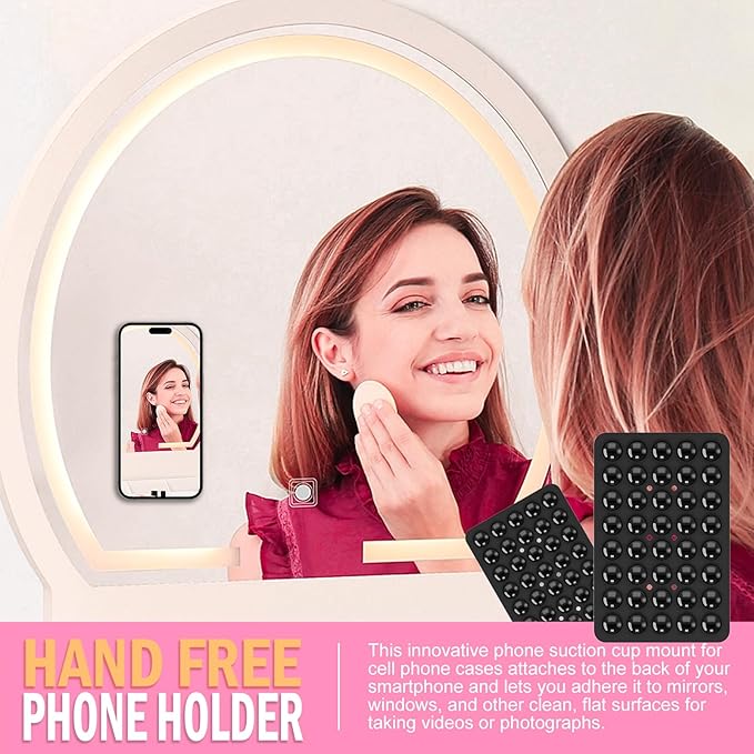 2PACK Silicone Double Sided Suction Phone Case Mount, Detachable Hands Free & Strong Grip Holder for Selfies & Videos, Compatible iPhone Android (Black, 2Pack 40 Suction Cups)