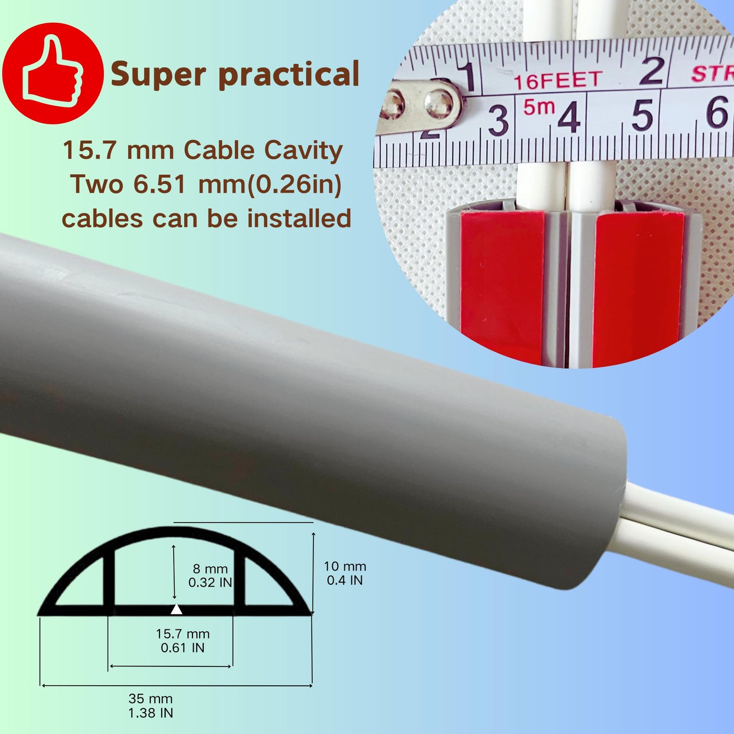 BEIEBIJOB Self Adhesive Floor Cord Cover, Cable Protector, 3.3ft, Gray