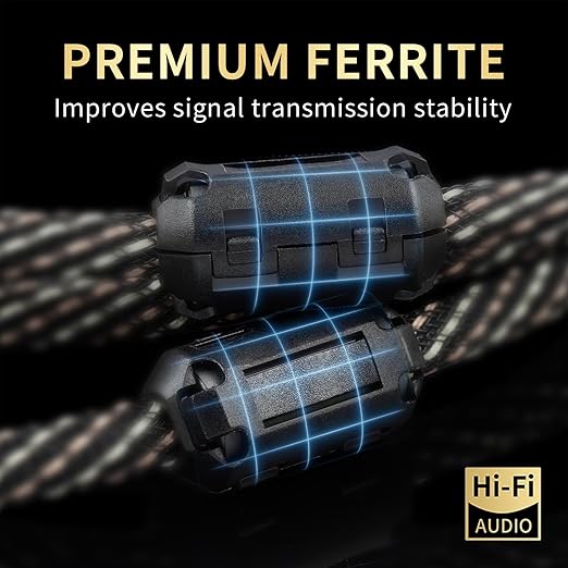Audiophile HiFi Audio Cable–3.5mm to 3.5mm,6N OFC Core,24K Gold-Plated Plugs,with Nylon Braid,AUX Cable,Compatible with Phone,MP4,Speakers,Amplifiers,TV(9.84ft/3m)