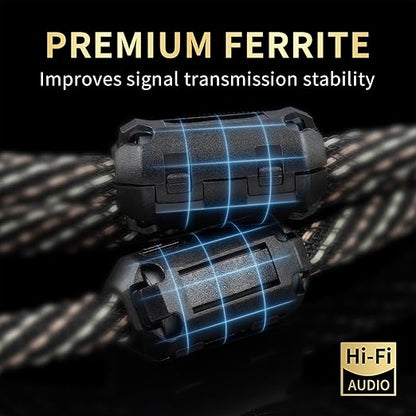 Audiophile HiFi Audio Cable–3.5mm to 3.5mm,6N OFC Core,24K Gold-Plated Plugs,with Nylon Braid,AUX Cable,Compatible with Phone,MP4,Speakers,Amplifiers,TV(3.28ft/1m)