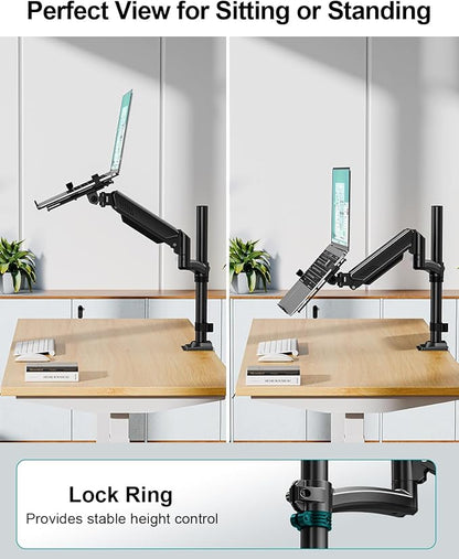MOUNT PRO Laptop Arm Desk Mount, Single Monitor Stand with VESA Laptop Tray, Adjustable Lap Top Holder for Max 22lbs 17" Notebook & 32" Computer Screen, Swivel Notebook Bracket, Clamp on/Grommet Base