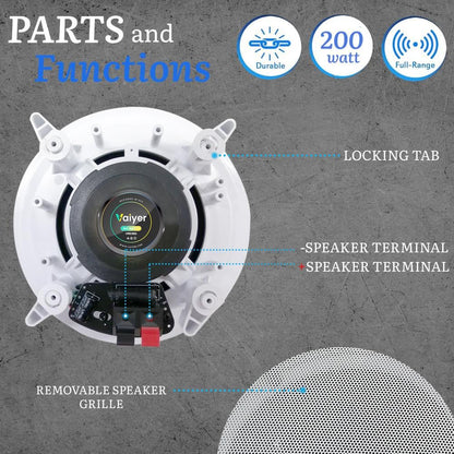 Vaiyer Home Audio System Kit, 6-Channel 6000 Watts Bluetooth Amplifier with 6.5" 12 Qty of 200 W Each in-Wall in-Ceiling Speakers & 16 AWG 500 ft. Speaker Wire - Perfect for Home, Office, Restaurants