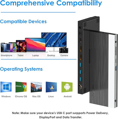 WAVLINK USB C Docking Station with 130W Power Adapter, Triple Display USB Type C to Dual HDMI Dock, 2 HDMI, DisplayPort, 100W PD3.0 Charging for Laptop, Ethernet, 4 USB 3.0, SD/TF Slot, Audio, Black