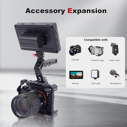 Cold Shoe Camera Handle Grip with ARRI Pin & Triple Threads - CNC Aluminum Top Handle for DSLR/Camera Cage/Monitor/Microphone (15kg Load) 62078