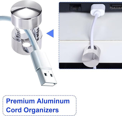 SmallCat 5 Sets Charger Holders for Cords, Silver Adjustable Cable Anchor Holders, Adhesive Metal Cord Clips, Cable Management Wire Organizers for Desk, Office, Nightstand