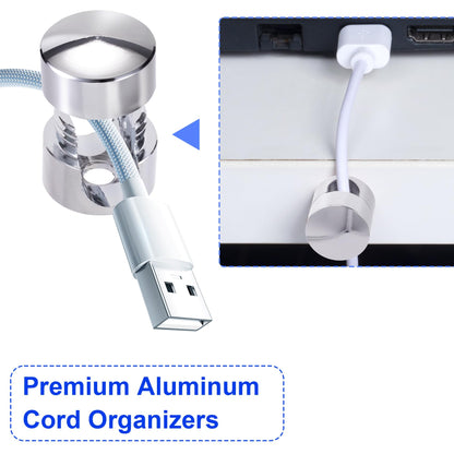 SmallCat 5 Sets Charger Holders for Cords, Silver Adjustable Cable Anchor Holders, Adhesive Metal Cord Clips, Cable Management Wire Organizers for Desk, Office, Nightstand