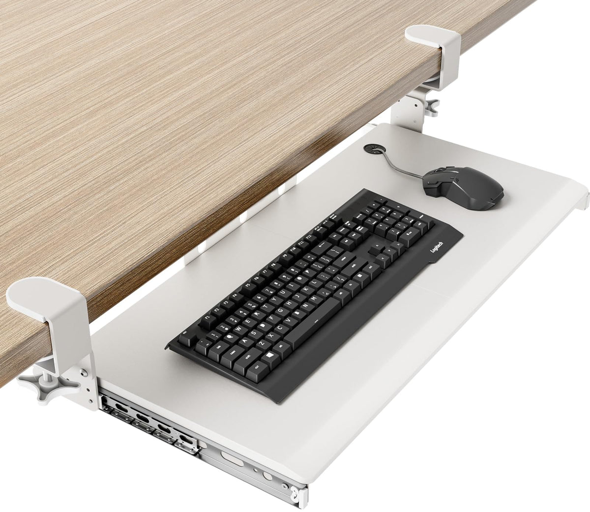 AX WABER Keyboard Tray Under Desk Pull Out with Extra Sturdy Adjustable C Clamp Mount System, 27.3 (32.5 inch Including Clamps) x 11 Inch Slide-Out Platform Computer Drawer for Typing, Black,AX01WB01