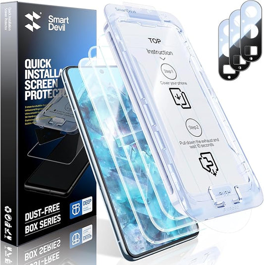 SMARTDEVIL [3+3 Pack] Screen Protector For Google Pixel 8 Pro With Camera Lens Protector , FingerPrint Reader Compatible, Clear 9H Tempered Glass Film, Fast & Easy Installation, Alignment Frame